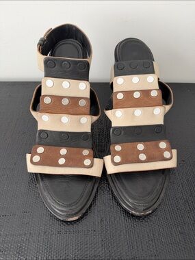 rag & bone Black, Brown & Cream Studded Multi-strap Sandals